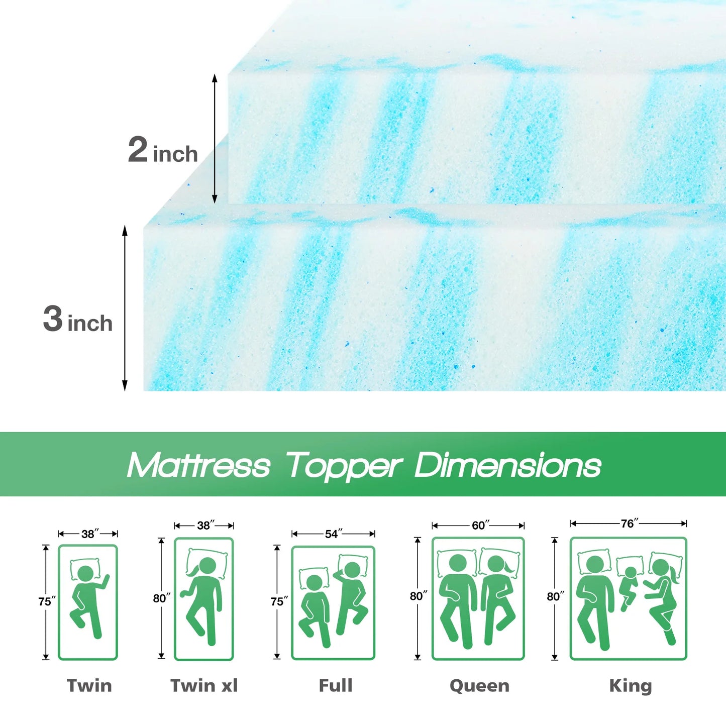 Gel Memory Foam Mattress Topper for Cooling Comfort