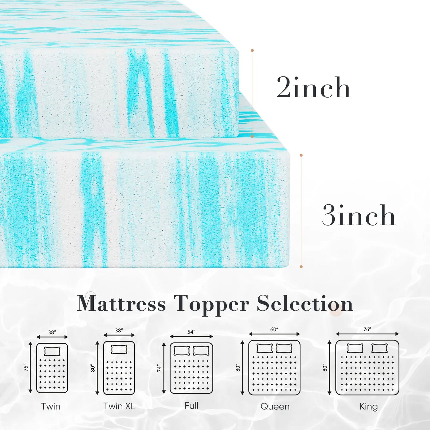 Gel Memory Foam Mattress Topper for Cooling Comfort